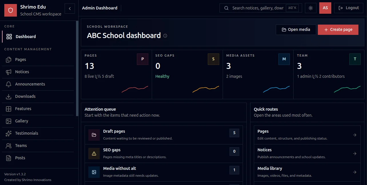 Custom web app dashboard built by Shrikant Yadav