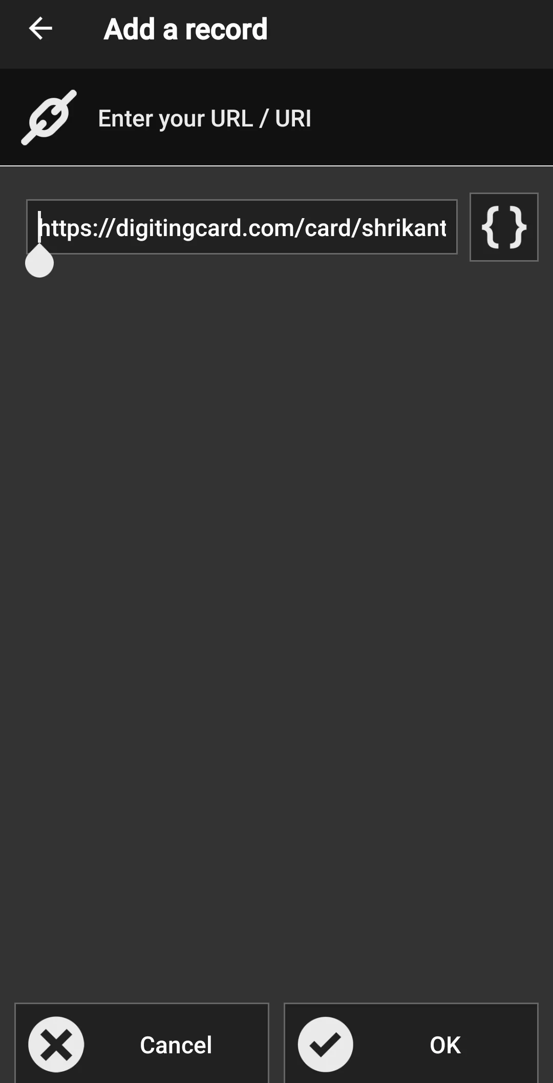 Confirm added URL record in NFC Tools app